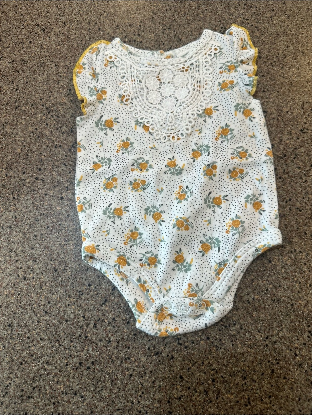 White Baby Floral Lace Bodysuit with Yellow Roses